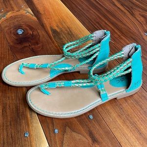 Born concept teal and gold sandals size 7M